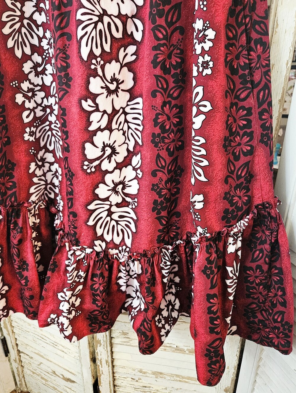 Vintage Y2K Royal Creations Red & White Floral 100% Cotton Hawaiian Dress Large - Picture 12 of 13